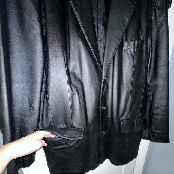 King Size Leather Coat with Button Front- Black - XL - Picture 3 of 7